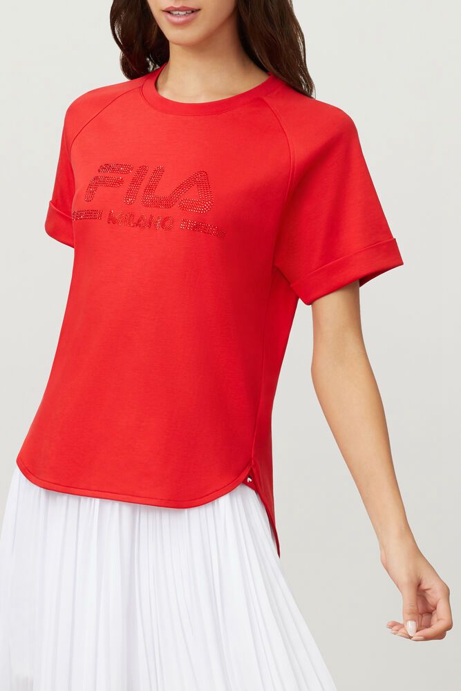 Fila T-Shirt Milano Cotton Womens Red - India HKW-137429